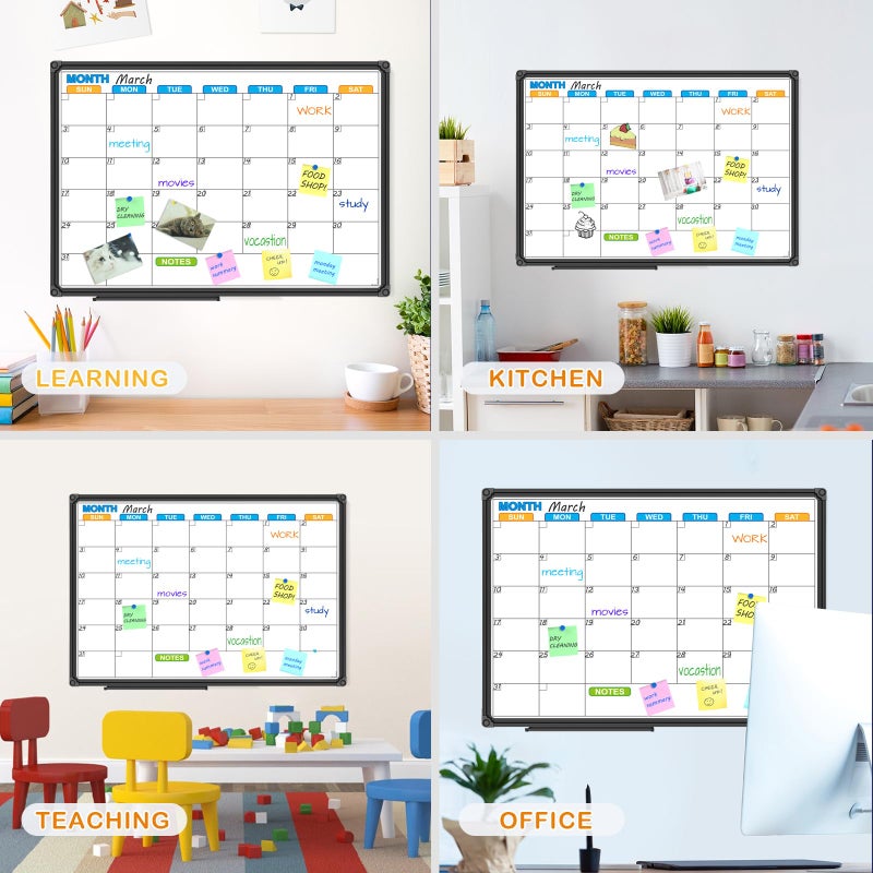 JILoffice Dry Erase Calendar Whiteboard - Magnetic White Board Calendar Monthly 24 X 18 Inch, Black Aluminium Frame Wall Mounted Board for Office Home and School - Image 3